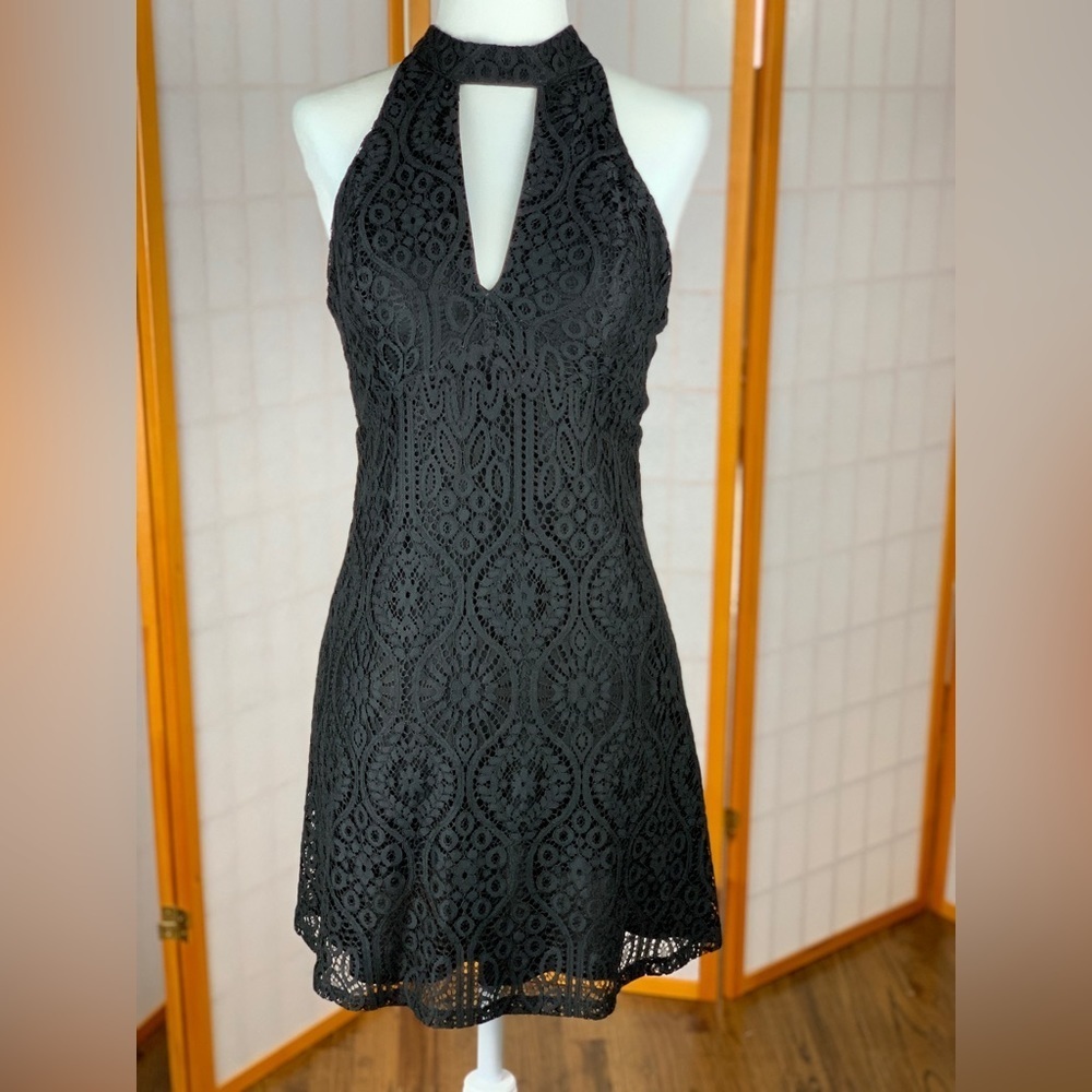 ASTR The Label - Black Lace Halter Mini Dress - Size XS